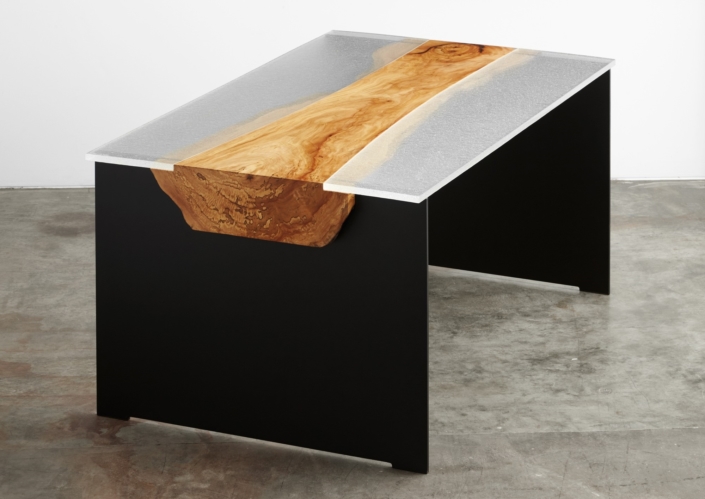 Custom Clear Cast Glass, Wood and Metal Desk - DT-001