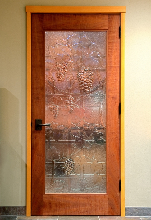Custom Textured Glass Wine Door Insert with Grape Motif - DW-010