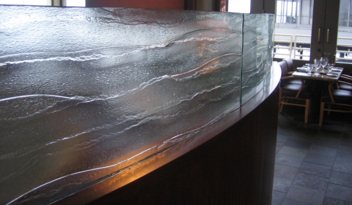Water Textured Slumped Curved Glass Privacy Partition - WP-041